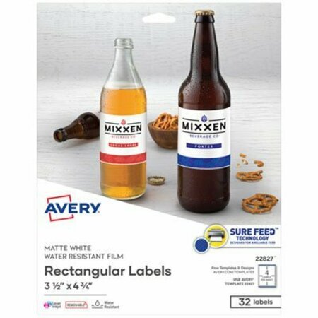 AVERY DENNISON Avery, REMOVABLE PRINT-TO-THE-EDGE WHITE LABELS W/ SURE FEED, 3 1/2 X 4 3/4, 32PK 22827